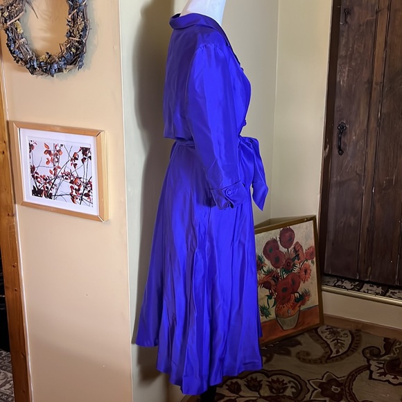 J PETERMAN Co Size 20 Dupioni Silk Fit-n-Flair Shirt-Dress Blue Purple $359 NEW